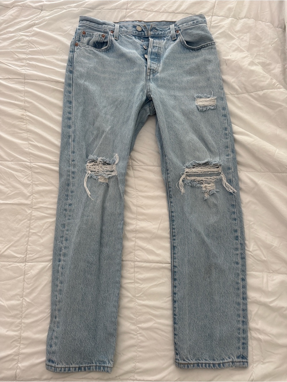 Levi's Light Blue Distressed Straight Leg Jeans